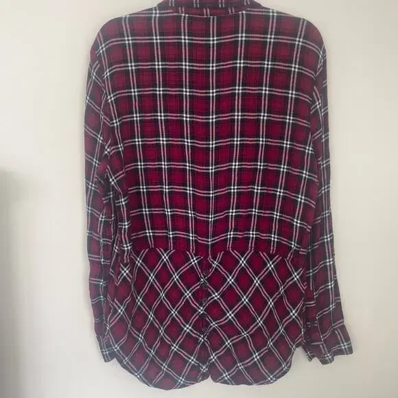 beachlunchlounge Shirt, Women's Size L, Red White Black, Plaid, Button Up - Picture 2 of 14